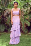 Buy_Jade By Ashima_Purple Heavy Dull Crepe Printed Floral Square Bell Bloom Tiered Skirt Set _at_Aza_Fashions