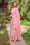 Buy_Jade By Ashima_Pink Heavy Dull Crepe Printed Floral Dahlia Pre-draped Saree With Blouse _Online_at_Aza_Fashions