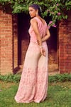 Shop_Jade By Ashima_Pink Heavy Dull Crepe Printed Floral V Neck Fleur Fantasia Pant Set _at_Aza_Fashions