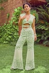 Buy_Jade By Ashima_Green Heavy Dull Crepe Printed Floral V Neck Ivy Grace Front Cut Jumpsuit _at_Aza_Fashions