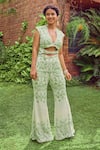 Buy_Jade By Ashima_Green Heavy Dull Crepe Printed Floral V Neck Ivy Grace Front Cut Jumpsuit _Online_at_Aza_Fashions