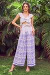 Buy_Jade By Ashima_Purple Heavy Dull Crepe Printed Floral V Neck Lagoon Ruffled Crop Top And Pant Set _at_Aza_Fashions