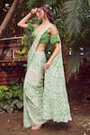 Shop_Jade By Ashima_Green Heavy Dull Crepe Printed Lush Leafage Pre-draped Saree With Blouse _at_Aza_Fashions