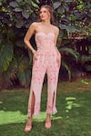 Buy_Jade By Ashima_Pink Heavy Dull Crepe Printed Floral Sweetheart Magnolia Cinch Jumpsuit _at_Aza_Fashions