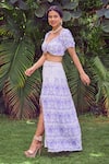 Jade By Ashima_Blue Heavy Dull Crepe Printed Floral Midnight Meadow Crop Top And Skirt Set _Online_at_Aza_Fashions