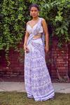 Buy_Jade By Ashima_Purple Heavy Dull Crepe Printed Periwinkle Petals Pre-draped Saree With Blouse _at_Aza_Fashions