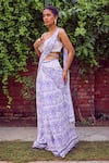 Shop_Jade By Ashima_Purple Heavy Dull Crepe Printed Periwinkle Petals Pre-draped Saree With Blouse _at_Aza_Fashions