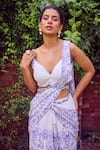 Jade By Ashima_Purple Heavy Dull Crepe Printed Periwinkle Petals Pre-draped Saree With Blouse _Online_at_Aza_Fashions