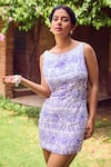 Buy_Jade By Ashima_Blue Heavy Dull Crepe Printed Floral Boat Vision Dress _Online_at_Aza_Fashions