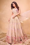 Buy_Abhinav Mishra_Pink Lehenga Chanderi Embroidery Gota V Neck Hand Bridal Set _at_Aza_Fashions