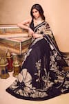 Buy_Varun Bahl_Black Georgette Printed Sequins V Neck Saree With Bead Embroidered Blouse _at_Aza_Fashions