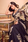 Varun Bahl_Black Georgette Printed Sequins V Neck Saree With Bead Embroidered Blouse _Online_at_Aza_Fashions