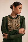 Buy_Rasasvada_Green Georgette Embroidery Gulbahar Mandarin Yoke Gathered Dress With Inner _Online_at_Aza_Fashions