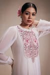 Buy_Rasasvada_Pink Georgette Embroidery Padma Mandarin Collar Yoke Gathered Dress With Inner _Online_at_Aza_Fashions