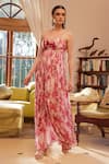 Buy_Rasasvada_Pink Georgette Print Tropical Sequin Wonder And Embellished Maxi Dress 