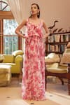 Buy_Rasasvada_Pink Georgette Print Tropical Sequin Round Neck Bloom And Embellished Maxi Dress _at_Aza_Fashions