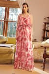 Rasasvada_Pink Georgette Print Tropical Sequin Round Neck Bloom And Embellished Maxi Dress _Online_at_Aza_Fashions