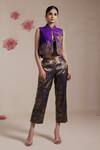 Buy_Rasasvada_Purple Dupion Silk Woven Bird Garden Open Embroidered Crop Jacket Pant Set _at_Aza_Fashions