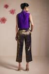 Shop_Rasasvada_Purple Dupion Silk Woven Bird Garden Open Embroidered Crop Jacket Pant Set _at_Aza_Fashions