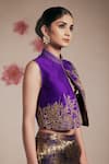 Shop_Rasasvada_Purple Dupion Silk Woven Bird Garden Open Embroidered Crop Jacket Pant Set _Online_at_Aza_Fashions