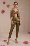 Buy_Rasasvada_Green Dupion Silk Woven Paisley Bloom Plunging Embroidered Crop Jacket Pant Set 