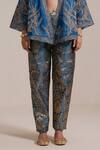 Shop_Rasasvada_Blue Organza Woven Vine Bloom Open Neck Embroidered Kimono Jacket Pant Set _Online_at_Aza_Fashions