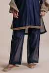 Rasasvada_Blue Chanderi Embroidery Cutdana Round Collar Kurta And Trouser Set _Online_at_Aza_Fashions