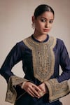 Shop_Rasasvada_Blue Chanderi Embroidery Cutdana Round Collar Kurta And Trouser Set _Online_at_Aza_Fashions