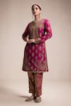 Buy_Rasasvada_Magenta Organza Embroidery Floral Round Flower Kurta And Pant Set _at_Aza_Fashions