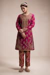 Rasasvada_Magenta Organza Embroidery Floral Round Flower Kurta And Pant Set _Online_at_Aza_Fashions