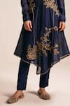 Buy_Rasasvada_Blue Chanderi Embroidery Floral V Neck Asymmetric Kurta With Pant _Online_at_Aza_Fashions