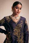 Rasasvada_Blue Chanderi Embroidery Floral V Neck Asymmetric Kurta With Pant _at_Aza_Fashions