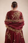 Shop_Rasasvada_Maroon Chanderi Embroidery Floral V Neck Flower Vine Kurta Pant Set _Online_at_Aza_Fashions