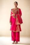 Buy_Rasasvada_Pink Organza Embroidery Floral Round Neck Cutdana Kurta Pyjama Set _at_Aza_Fashions