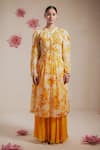 Buy_Rasasvada_Yellow Chiffon Embroidery Floral Round Bloom Print Kurta With Sharara _at_Aza_Fashions