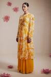 Buy_Rasasvada_Yellow Chiffon Embroidery Floral Round Bloom Print Kurta With Sharara _Online_at_Aza_Fashions