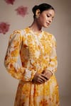 Shop_Rasasvada_Yellow Chiffon Embroidery Floral Round Bloom Print Kurta With Sharara _Online_at_Aza_Fashions