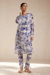 Buy_Rasasvada_Blue Chanderi Print Floral Round Flower Kurta With Pant _at_Aza_Fashions