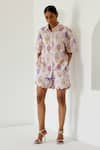 Buy_Sage Saga_Yellow Linen Printed Hot Air Balloon Shirt Collar Antalya With Shorts _at_Aza_Fashions