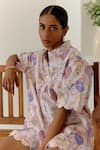 Sage Saga_Yellow Linen Printed Hot Air Balloon Shirt Collar Antalya With Shorts _Online_at_Aza_Fashions