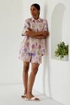 Buy_Sage Saga_Yellow Linen Printed Hot Air Balloon Shirt Collar Antalya With Shorts 