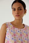 Sage Saga_Yellow Linen Printed Stamp Round Antalya Shift Dress _at_Aza_Fashions