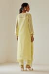 Shop_Sage Saga_Yellow Linen Woven Stripe Kurta V-neck Antalya Palazzo Set _at_Aza_Fashions