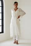 Buy_Sage Saga_White Linen Woven Stripe Kurta V-neck Antalya Palazzo Set _Online_at_Aza_Fashions