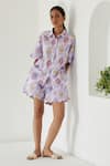 Buy_Sage Saga_Purple Linen Printed Hot Air Balloon Shirt Collar Riviera With Shorts _at_Aza_Fashions