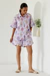 Sage Saga_Purple Linen Printed Hot Air Balloon Shirt Collar Riviera With Shorts _Online_at_Aza_Fashions