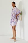 Shop_Sage Saga_Purple Linen Printed Hot Air Balloon Shirt Collar Riviera With Shorts _Online_at_Aza_Fashions