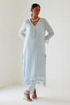 Buy_Sage Saga_Blue Linen Woven Stripe Kurta V-neck Riviera Palazzo Set _Online_at_Aza_Fashions