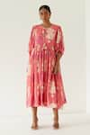 Sage Saga_Coral Mul Dobby Printed Sage Round Sophia Map Dress _Online_at_Aza_Fashions