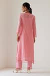 Shop_Sage Saga_Coral Linen Woven Stripe Kurta V-neck Sophia Tasselled Palazzo Set _at_Aza_Fashions